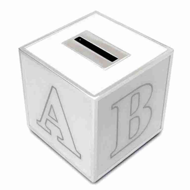 ABC Cube Money Box White and Silver
